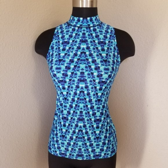 Athleta Tankini High Neck Swim Blue White Size XXS - Picture 1 of 6